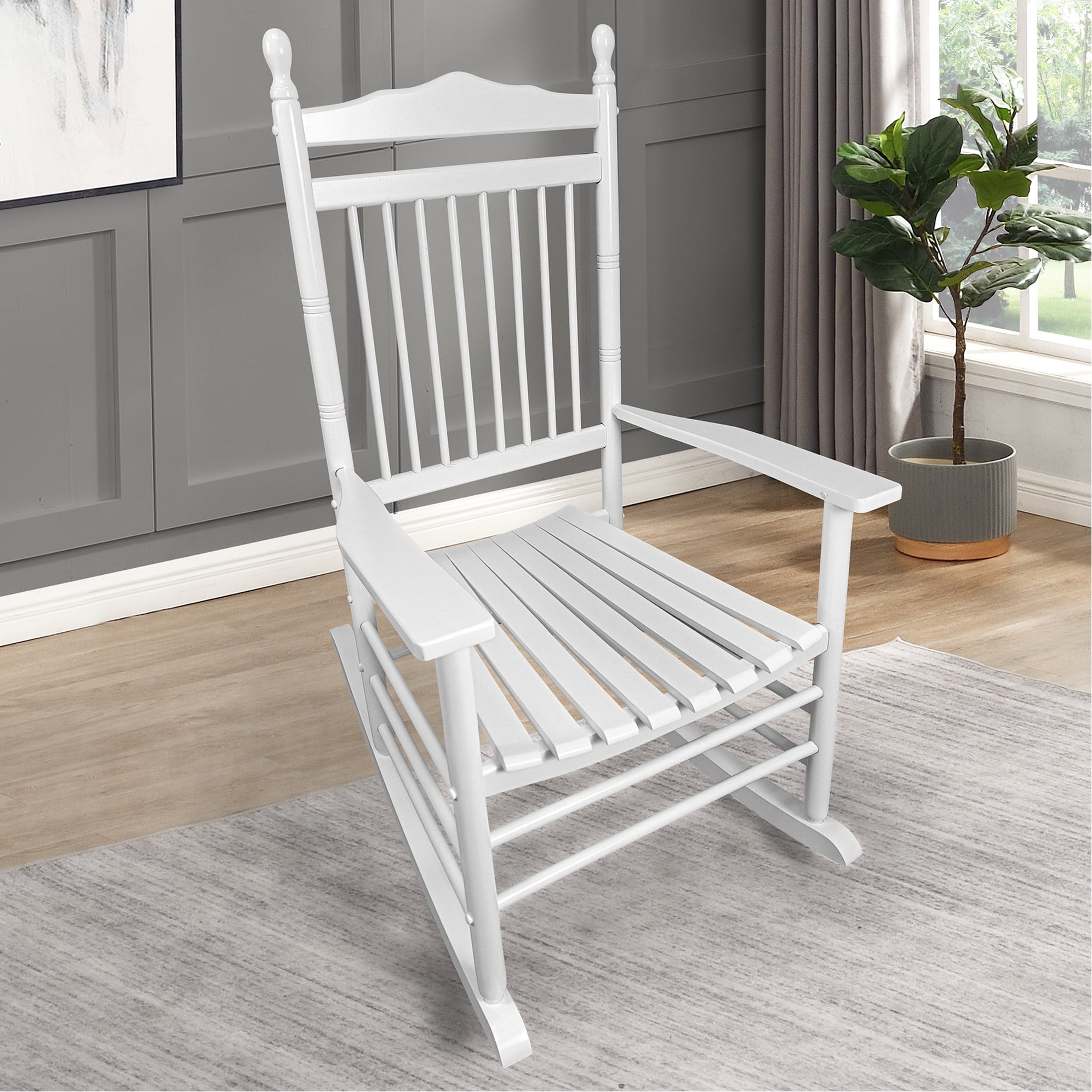 Balcony Porch Rocking Chair - White, Solid Hardwood, Comfy Seat And ...