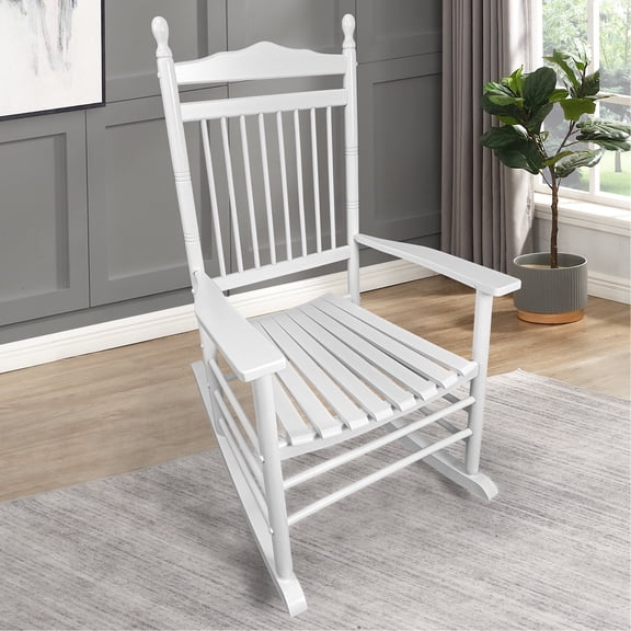 Balcony Porch Rocking Chair - White, Solid Hardwood, Comfy Seat And Armrest, Back Rest, Easy To Assemble, 280lbs Weight Capacity In White Comfortable Wide Strong Assembly Required, Limit