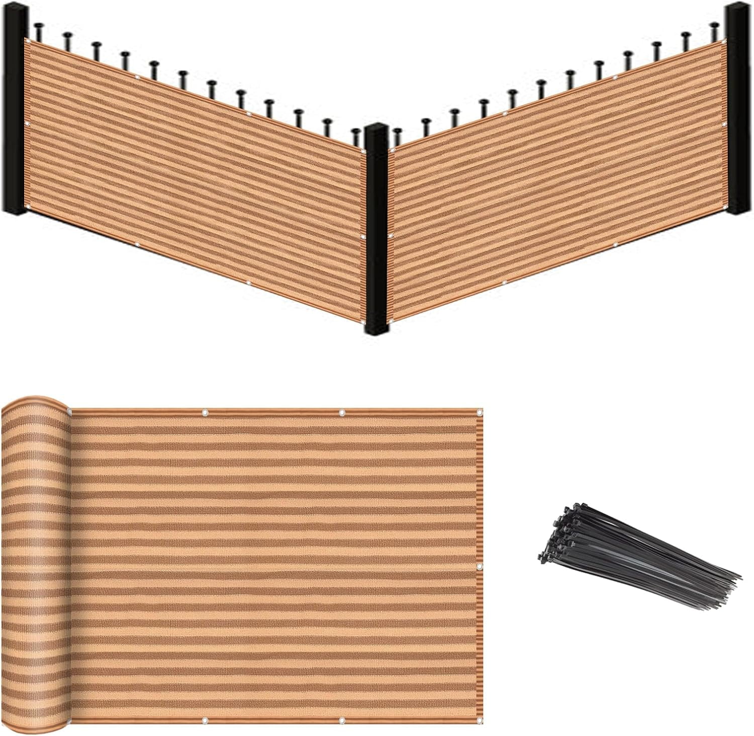 Balcony Privacy Screen Brown/Khaki 3'x 43' Cover Mesh Windscreen ...