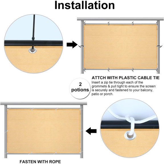 Balcony Privacy Screen Cover Mesh Windscreen Weather-Resistant  Protection for Backyard Deck, , Balcony, Pool, Porch, Fence, Railing, Gardening (Beige,2'6"x 50')