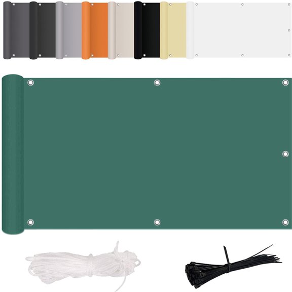 Balcony Privacy Screen Fence Windscreen Cover Fabric Shade Netting Mesh Cloth with Grommets UV Protection for Patio, Backyard, Porch, Railing Shield 90%(2.6FT*9.8FT,Dark Green)