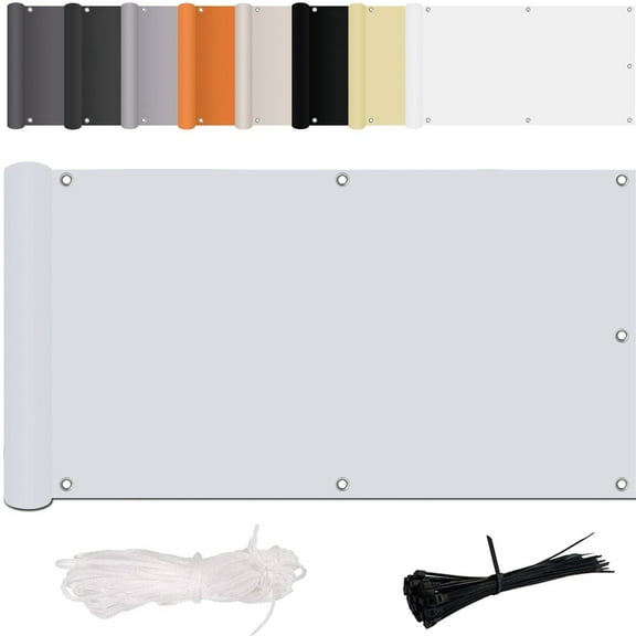 Balcony Privacy Screen, No-Drilling Polyester Fabric with Zip Ties, Wind and UV Resistant for Railing Patio Garden