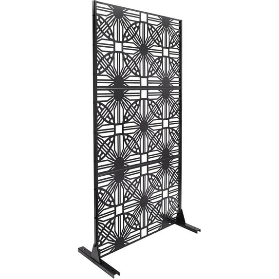 Balcony Privacy Screen Outdoor Metal Privacy Screen 36.25 * 15.75 * 71.5 in Freestanding Divider Decorative Privacy Fence Screen for Garden Backyard Balcony, Black (Black Flower)