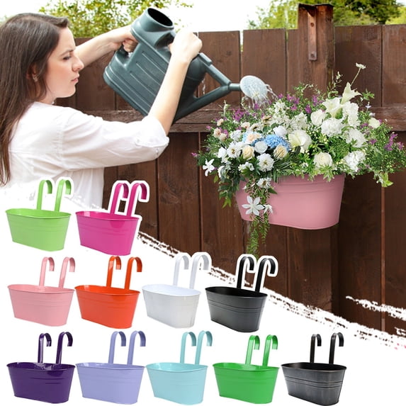 Balcony Railing Planter, 12inDeep Metal Hanging Planter, Fence Hooks, Flower Pots Outdoor, Fence Hanging Planters, Pink Decor, 1 Pc