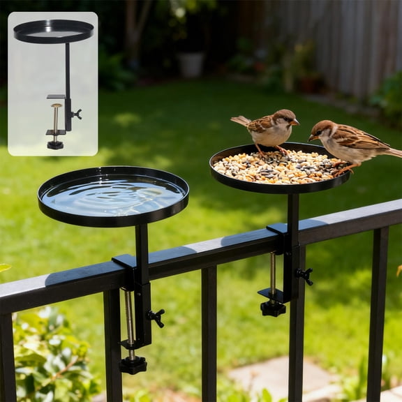 Balcony Railing Storage Rack Plant Tray Bird Feeder Stand Clamp On Multi Functional Space Saving Garden Shelf Holder for Patio Balcony Garden Plant Display Bird Feeding