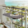thumbnail image 1 of Balcony Railing Table Outdoor Hanging Folding Balcony Bar Table for Railings Patio Hanging Table on Railing Aluminium Metal Side Table Folding Adjustable 23.6"(L) x 15.7"(W) Brown, 1 of 7