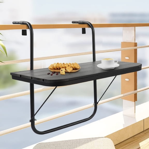 Balcony Railing Table Outdoor Hanging Folding Brown Aluminium Metal Side Table Adjustable 23.6"L x 15.7"W