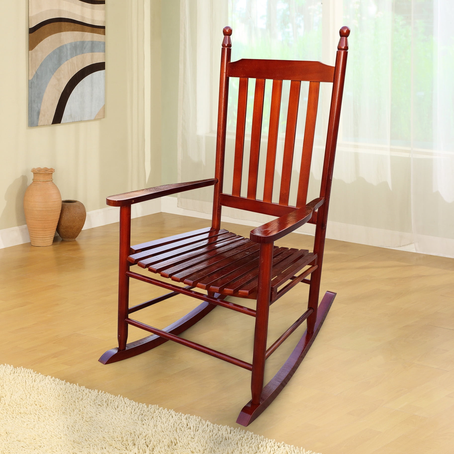 Balcony-Ready Wooden Rocker Chair | Sturdy Slatted Back, Comfort Design ...