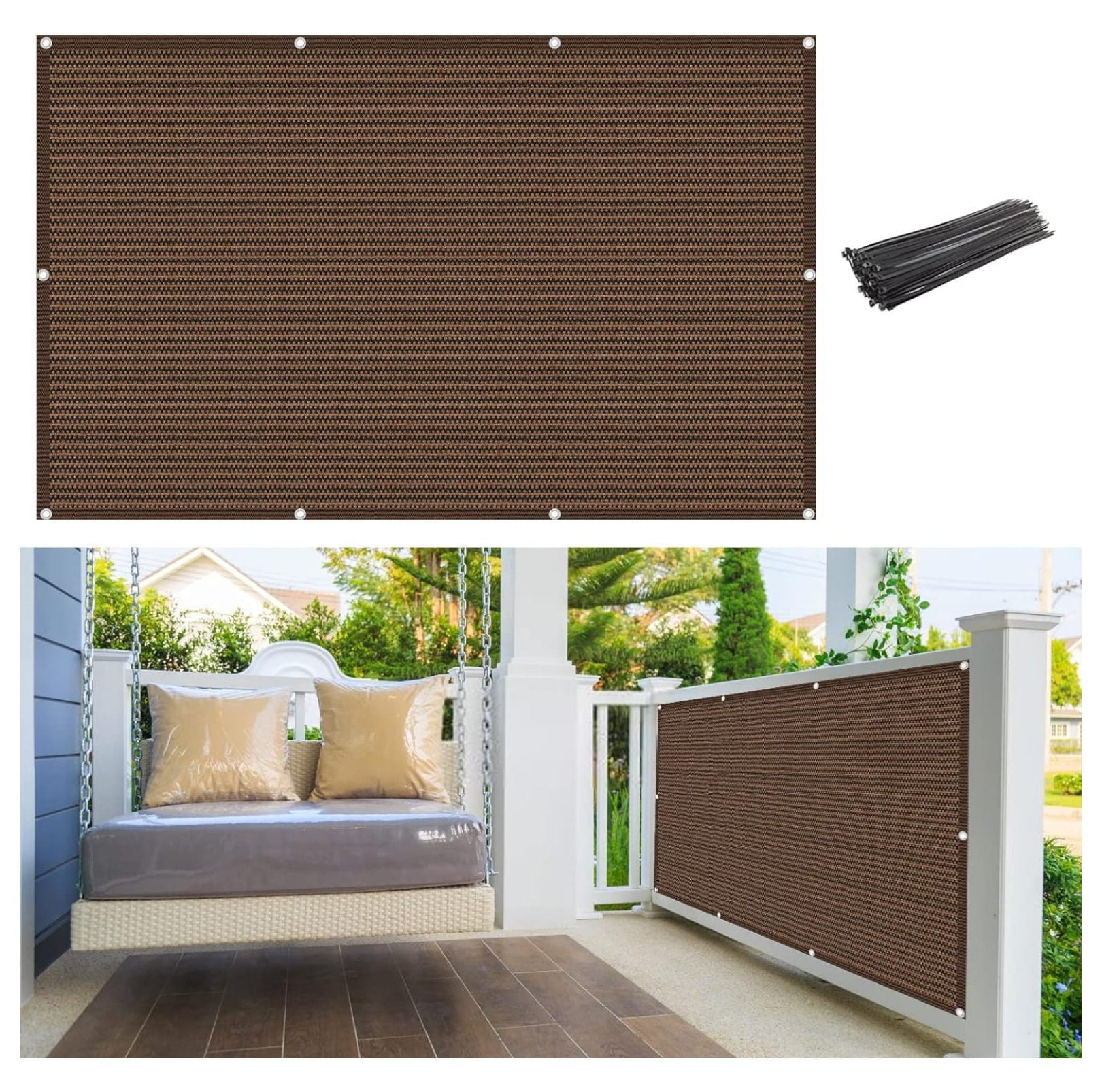 TANG Privacy Fence Screen – 95% Block, Brown HDPE, For Deck, Patio, Balcony & Yard