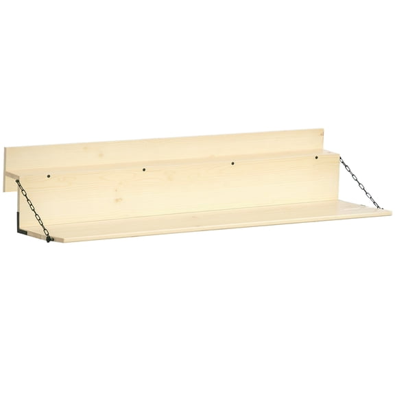 Balcony Table, Foldable Spruce Wood Railing Bar, Waterproof Hanging Serving Table and Outdoor Desk for Porch, Fits Railings up to 3.9 Inches, Natural Wood, 59 x 20 x 12.5 Inches