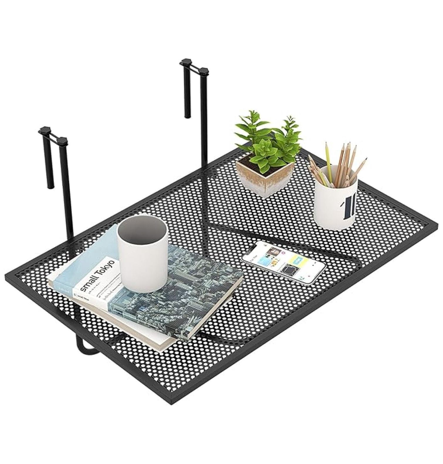 Balcony Table, Folding Outdoor Side Table for Railings Up to 2.4
