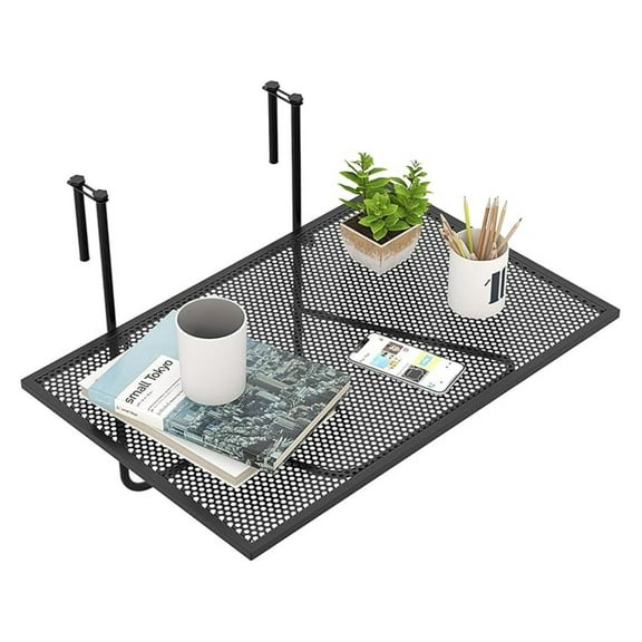 Balcony Table, Folding Outdoor Side Table for Railings Up to 2.4" Thick, Space-Saving Railing Serving Table with Metal Frame, Foldable Bar Table for Patio, Porch, Deck (24”x20”x20”)