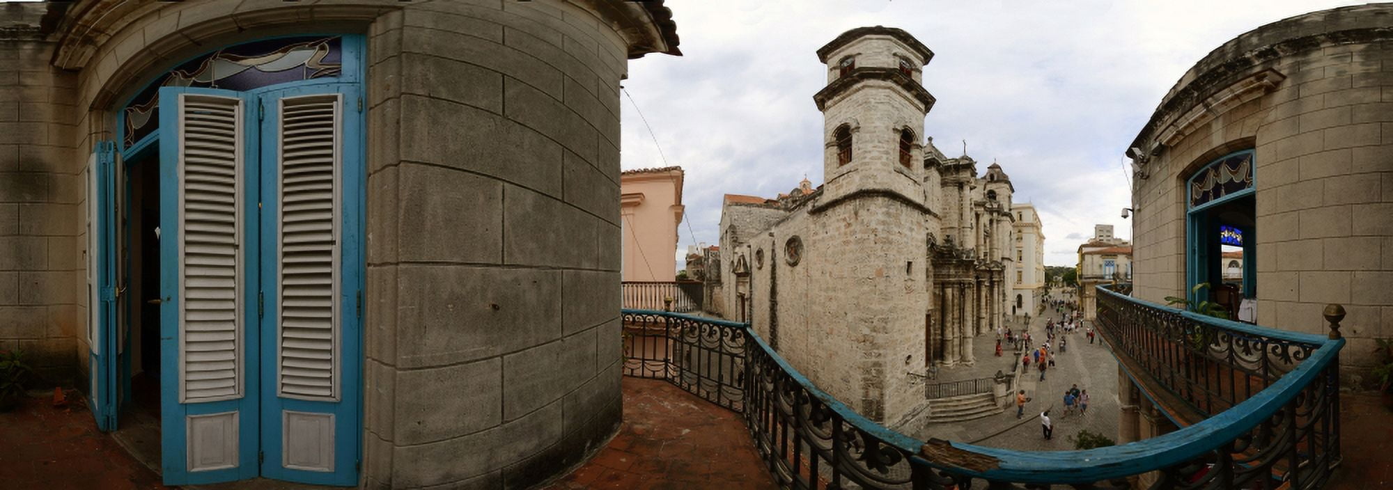 Balcony along Plaza de la Catedral Old Havana Havana Cuba Canvas Art - Panoramic Images (27 x 9)
