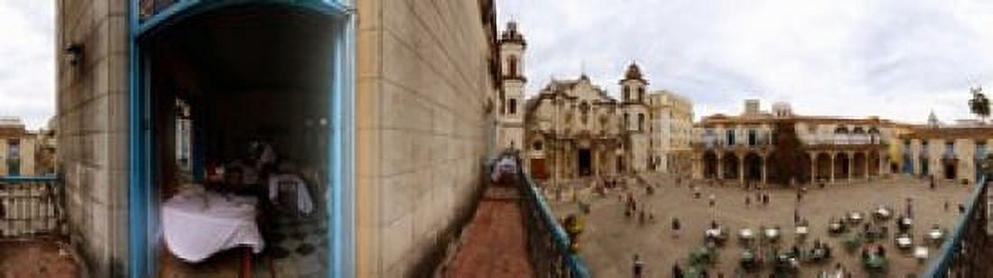 Balcony overlooking the Plaza de la Catedral Old Havana Havana Cuba Canvas Art - Panoramic Images (20 x 6)