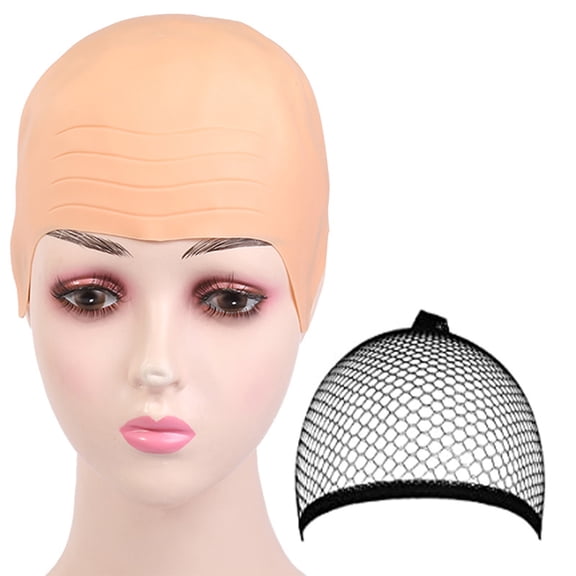 Bald Caps Fake Head Skin Halloween Cosplay Costume Accessories Bald Hat For Adults Kids Bald Wigs Caps with Hair Net