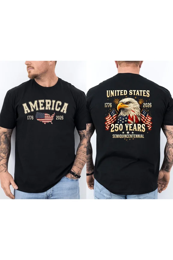 Bald Eagle 250 Years American Flag 250th Anniversary, USA Front & Back T-Shirt, 2-sided shirt