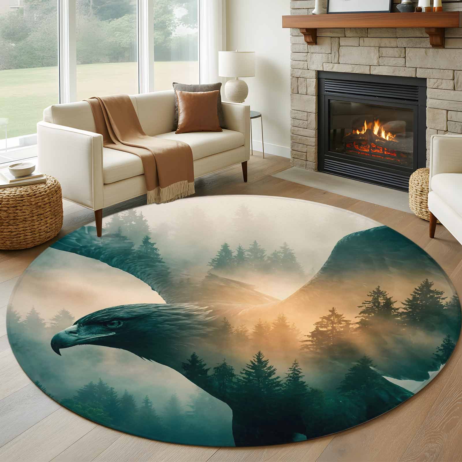 Bald Eagle 8' Round Rug for Open Concept Living Room Seating Zone ...