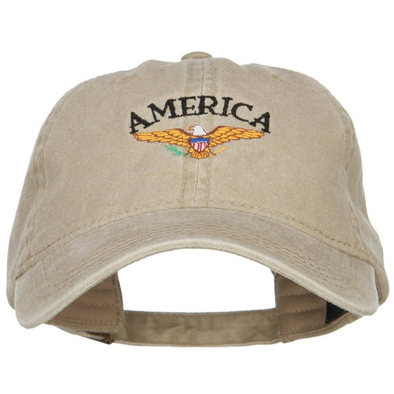 Bald Eagle America Embroidered Washed Cap - Khaki OSFM