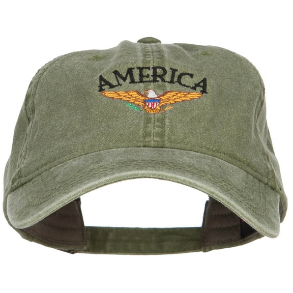 Bald Eagle America Embroidered Washed Cap - Olive OSFM