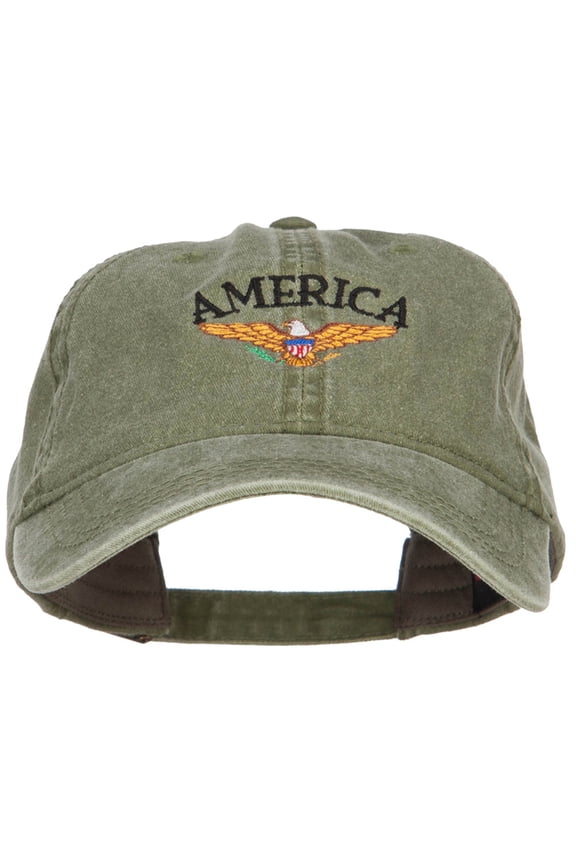 Bald Eagle America Embroidered Washed Cap - Olive OSFM