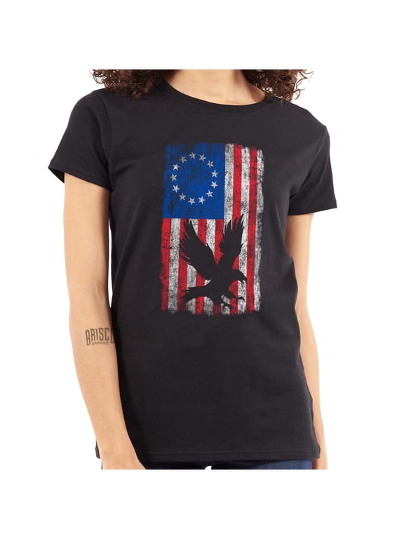 Bald Eagle American Colonies USA Flag Womens Slim Fit Graphic Tee Brisco Brands S