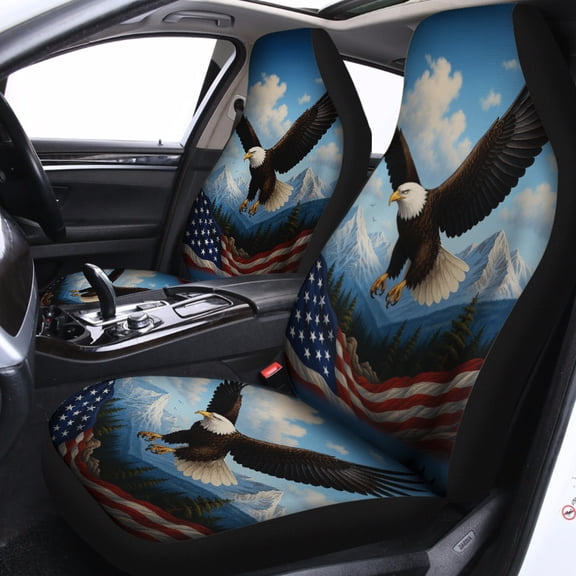 Bald Eagle American Flag Car Seat Covers – Patriotic Mountain USA Auto Seat Protectors, Patriotic American Style Driver Gift