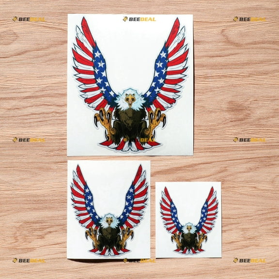 Bald Eagle American Flag Decal Vinyl Sticker - 3 Pack Reflective, 3 Inches, 4 Inches, 6 Inches - Style B for Car Boat Laptop Cup Phone