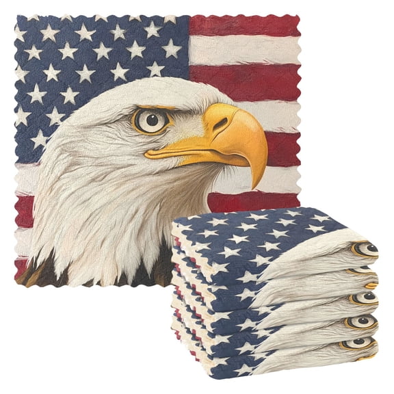 Bald Eagle American Flag Kitchen Cloth Dish Towels for Drying Washing Absorbent Dish Rags Reusable soft kitchen dishcloth set 6 Pack