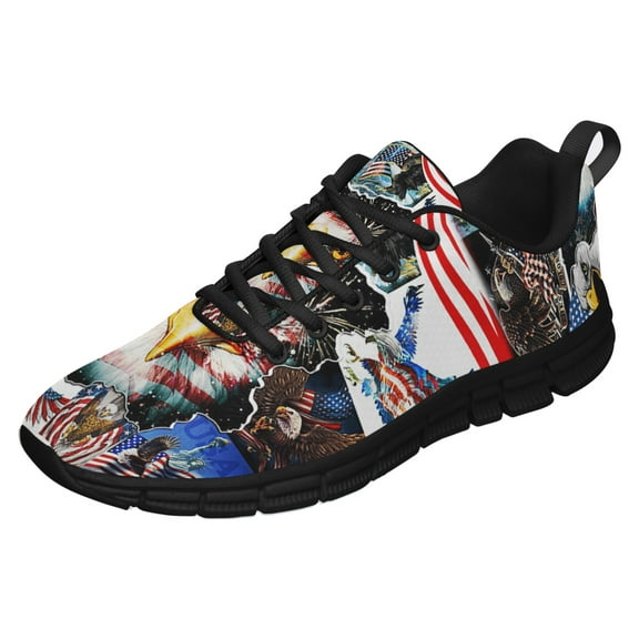 Bald Eagle American Flag Running Shoes Sneakers Mesh Black Size 8