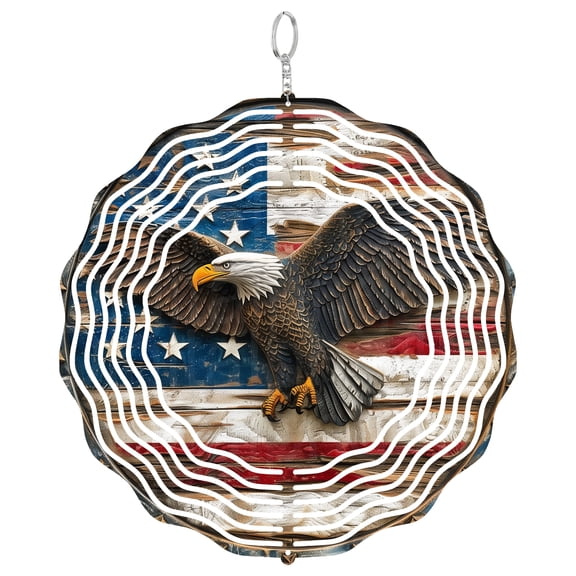 Bald Eagle American Flag Wind Spinner Metal Outdoor Decor Rustic Patriotic Distressed Red White Blue