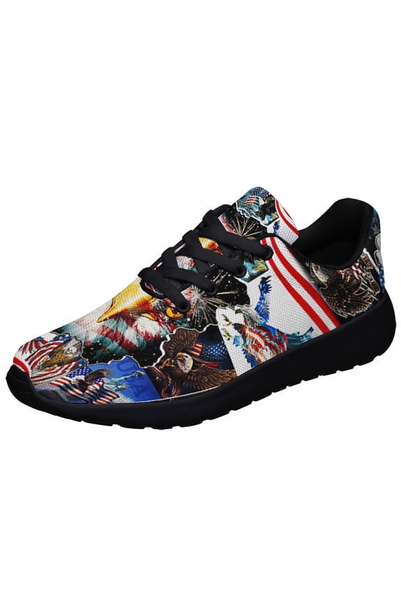Bald Eagle American flag Print Sneakers Lightweight Comfortable Running Shoes for Men Women Black Size 7