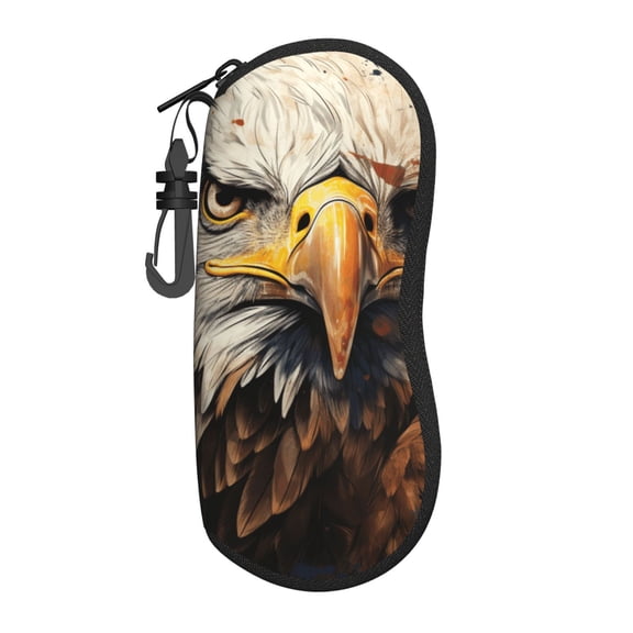 Bald Eagle And American Flag Cool Sunglasses Case Travel Zipper Eyeglass Glasses Case Portable Soft Pouch with Belt Clip