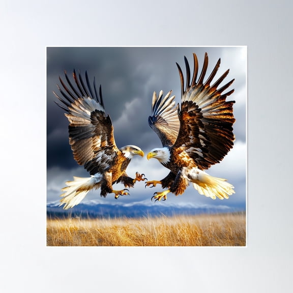 Bald Eagle Battle Poster Wall Art, Modern Wall Decor, 30x30 UNFRAMED