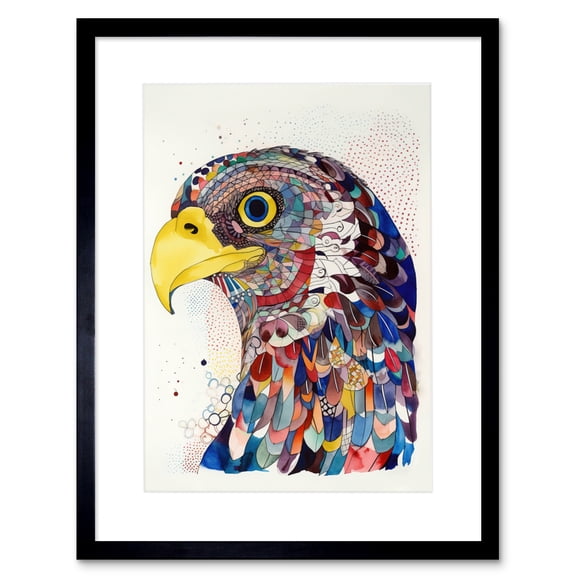 Bald Eagle Bird Folk Art Multicoloured Pattern Illustration Artwork Framed Print Wall Art 9X7 Inch