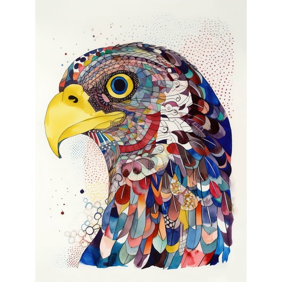Bald Eagle Bird Folk Art Multicoloured Pattern Illustration Extra Large XL Wall Art Poster Print