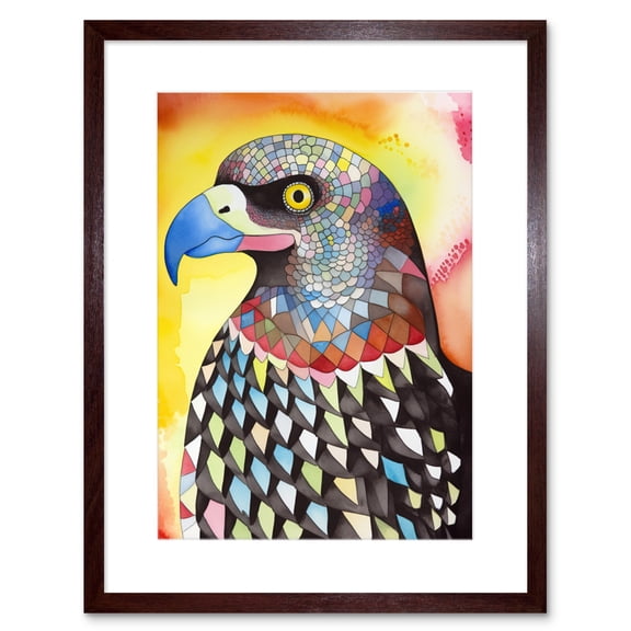 Bald Eagle Bird Folk Art Watercolour Painting Artwork Framed Print Wall Art 9X7 Inch