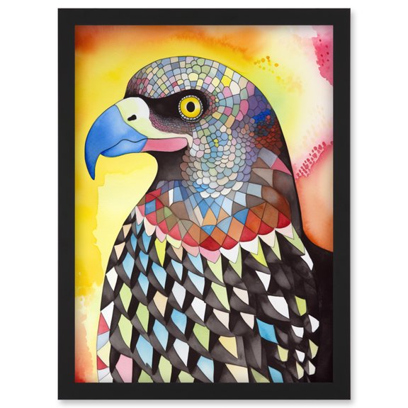Bald Eagle Bird Folk Art Watercolour Painting Artwork Framed Wall Art Print A4