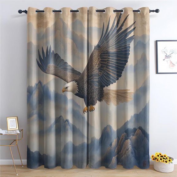 Bald Eagle Blackout Curtains 63 inch Length, Thermal Insulated Room Darkening Grommet Drapes for Living Room & Bedroom, Eagle Mountain Landscape Window Treatments & Home Decor, 2 Panels Set