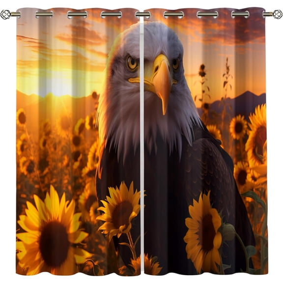 Bald Eagle Blackout Curtains, Sunflower Eagle Print Window Drapes for Bedroom Living Room Kitchen, Thermal Insulated Grommet Curtains 26"W x 45"L (2 Pack)