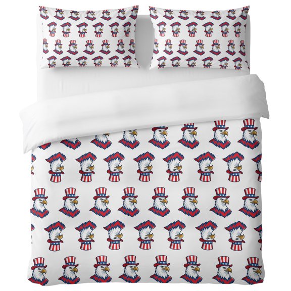 Bald Eagle California King Duvet Cover Set, 4th of July Patriotic Bird White Background Decorative 3 Piece Bedding Set with Zipper Closure Soft Breathable Microfiber Comforter Cover & 2 Pillowcases