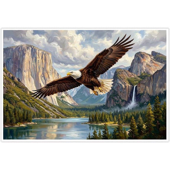 Bald Eagle Canvas Wall Art Scenic Mountain Lake Waterfall Landscape Print Living Room Bedroom Decor Wildlife Nature Poster Artwork