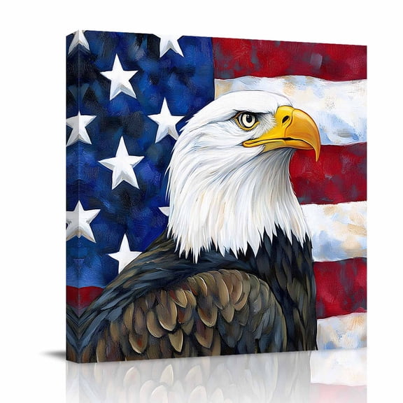 Bald Eagle Canvas Wall Art for Living Room, American Flag Wall Decor Framed Artwork Pictures Ready to Hang for Bedroom Office Home Decor