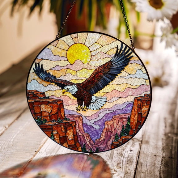 Bald Eagle Canyon Flying Glass Suncatcher, Patriotic Independence Day, 3.5 in