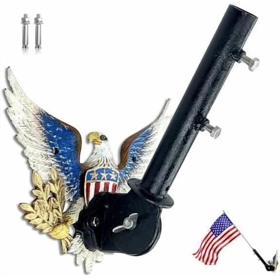 Bald Eagle Cast Iron Flag Pole Holder for Outside House Heavy Duty Flag Pole Bracket Mount for American Flag, 1.83kg, Patriotic Outdoor Decor, Marine Grade Rustproof Outdoor Flag Holder
