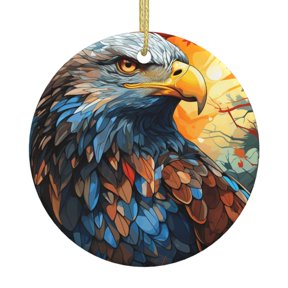 Bald Eagle Cool Art Ceramic Christmas Ornament, Round Porcelain Xmas Tree Hanging Decoration