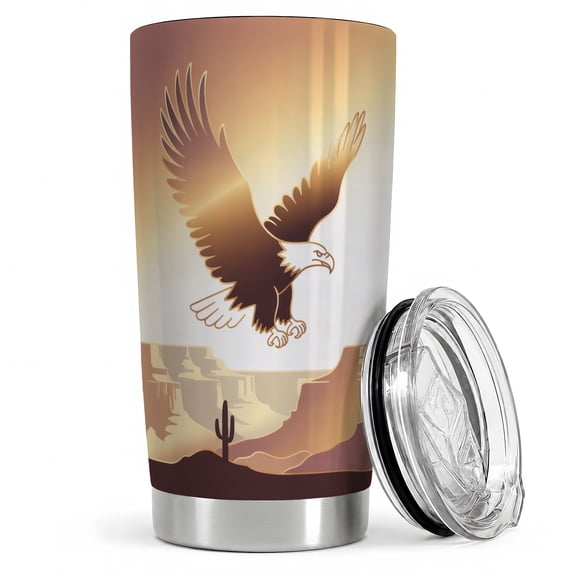 Bald Eagle Desert Silhouette 20oz Tumbler, Bald Eagle Tumbler, For Daily Drinks And Travel, Soaring Bird Above Soft Canyon Horizon, Warm Minimal Southwest Art, Outdoor Nature Fans