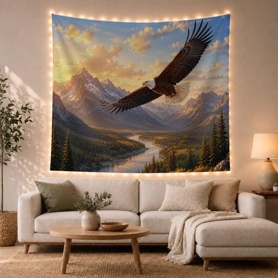Bald Eagle Flight with Wings Fully Extended Soars, Mystical Fantasy for Space Lovers, Galaxy Room Decor, Housewarming Gift, Tapestry Wall Hanging for Bedroom and Dorm
