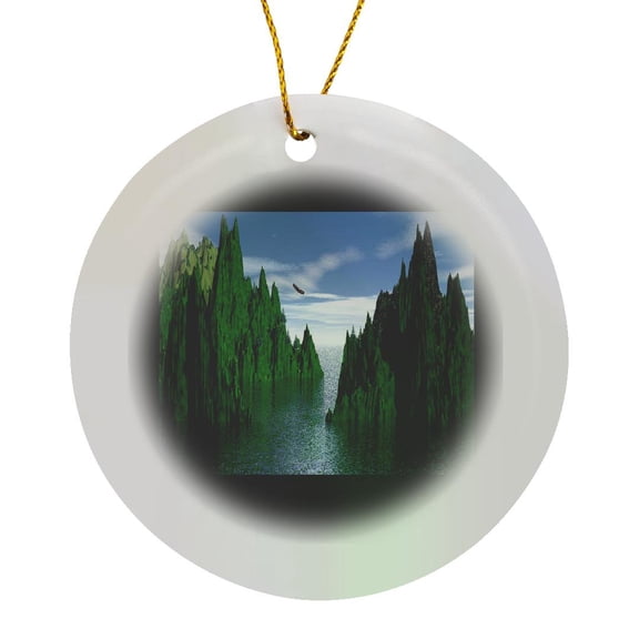 3drose, Bald Eagle Flying, Circle Porcelain Ornament