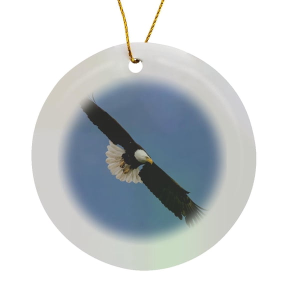 3drose, Bald Eagle Flying, Circle Porcelain Ornament
