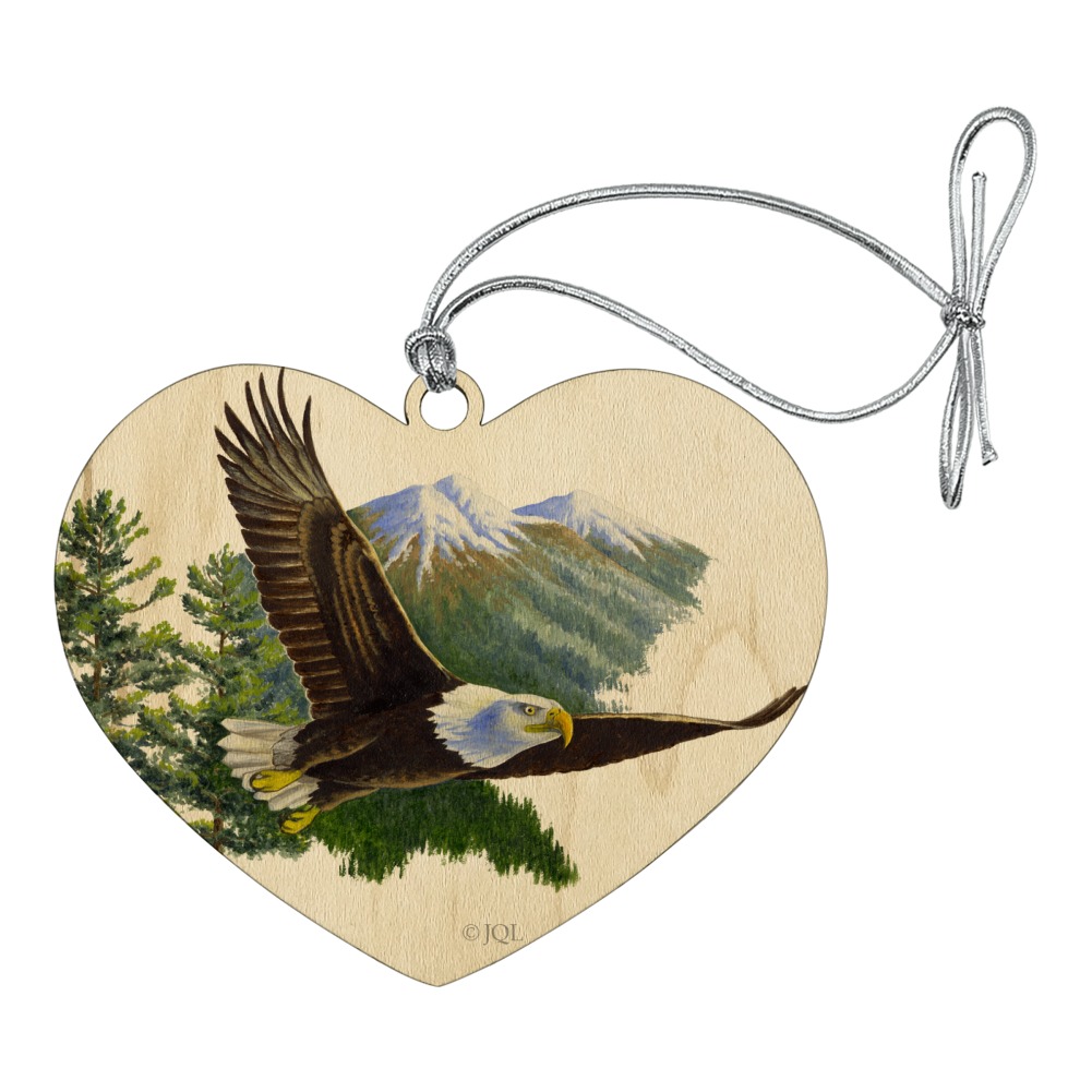 Bald Eagle Flying Over the Mountains Scenic Heart Love Wood Christmas ...